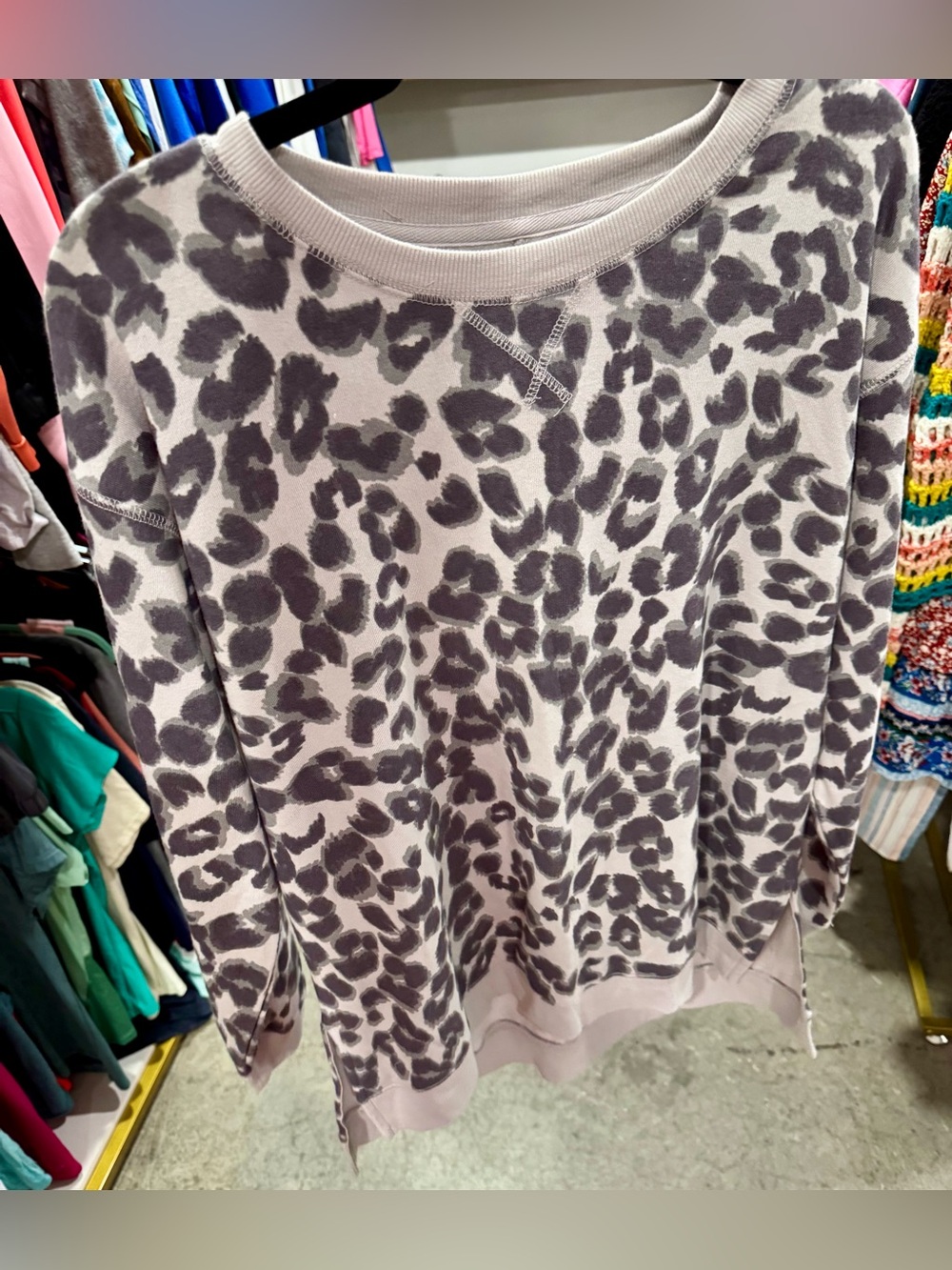 Maurices Mauve and Charcoal Leopard Crewneck Sweater